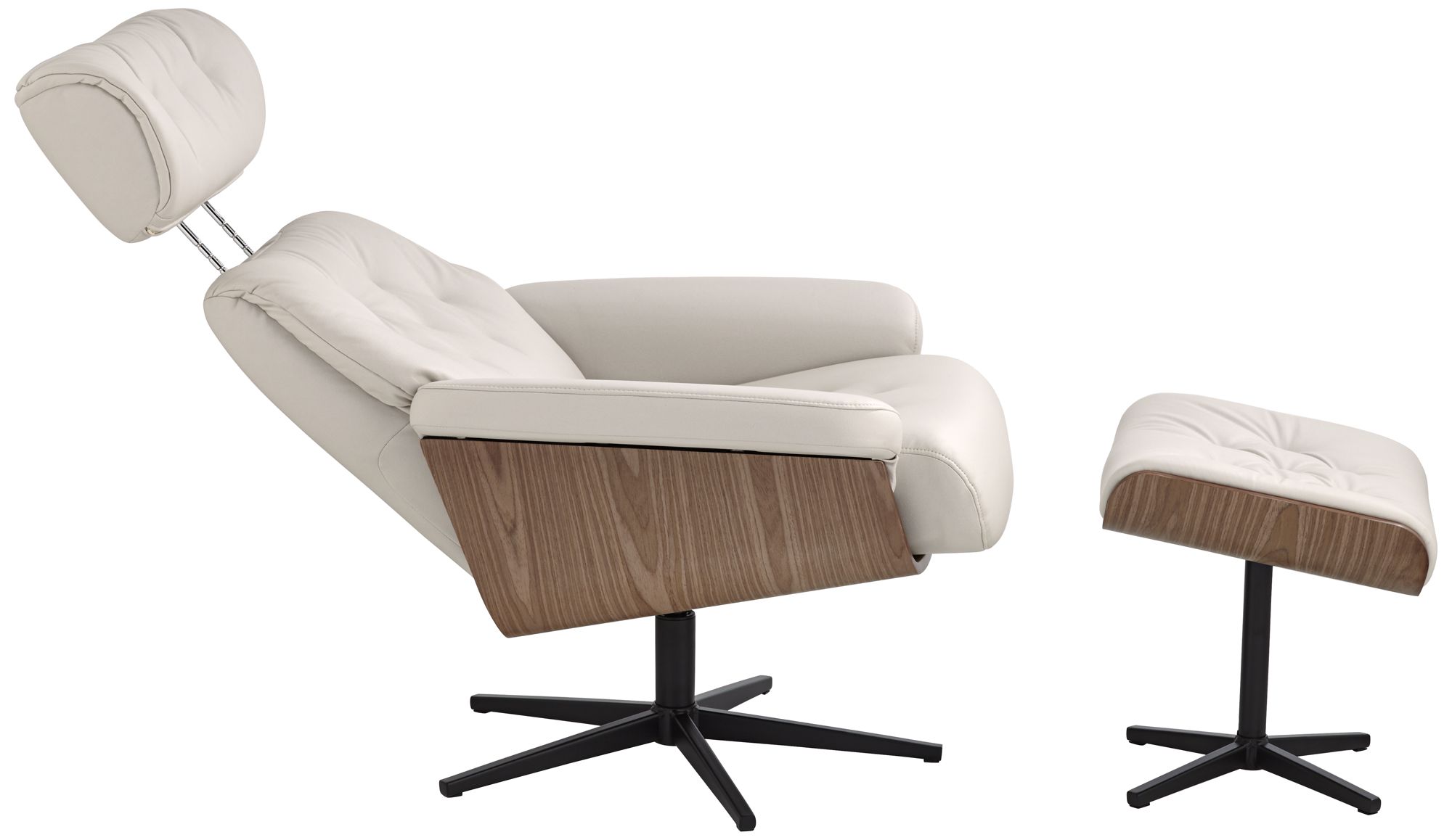 Melia Eggshell Adjustable Faux Leather Swivel Recliner and Ottoman