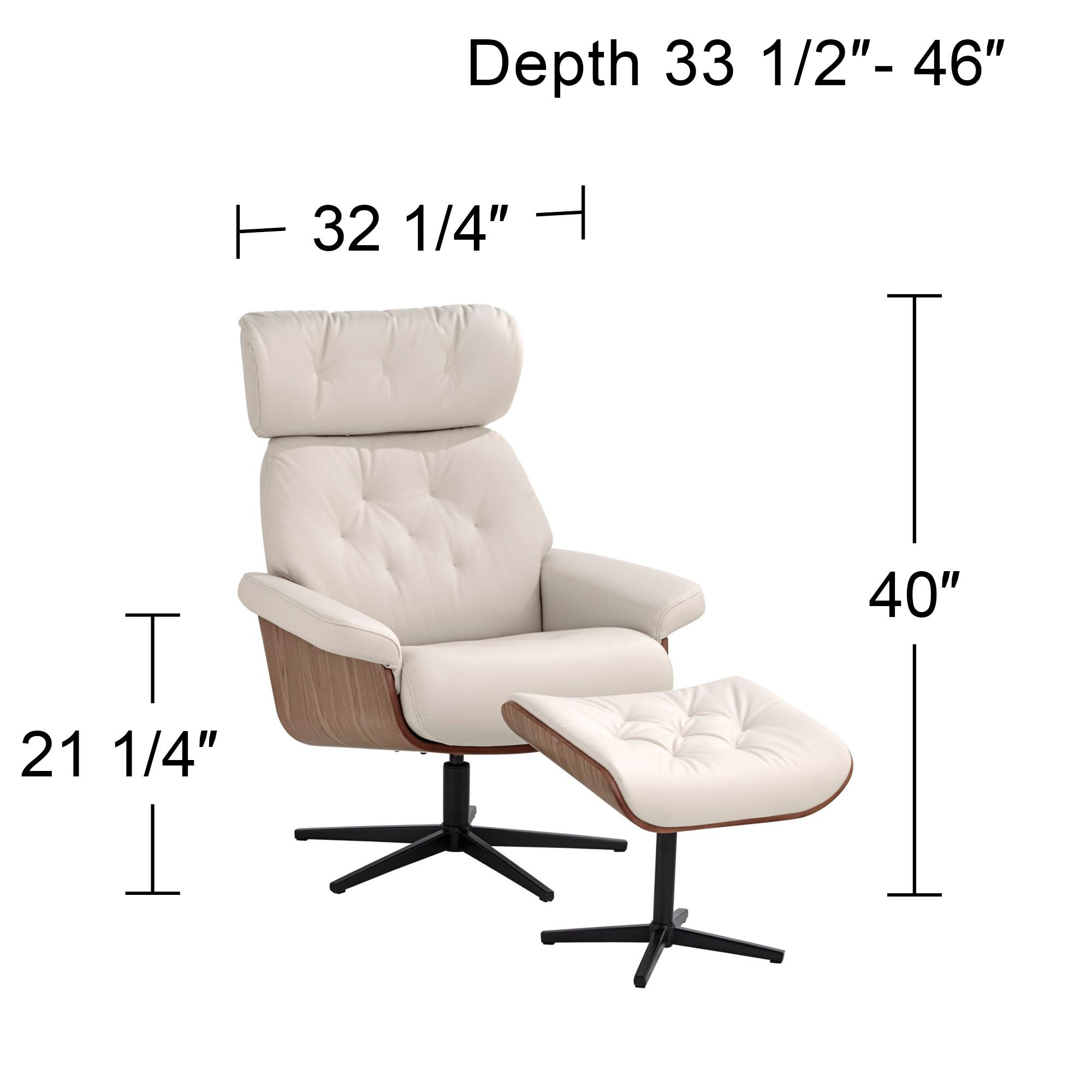 Melia Eggshell Adjustable Faux Leather Swivel Recliner and Ottoman