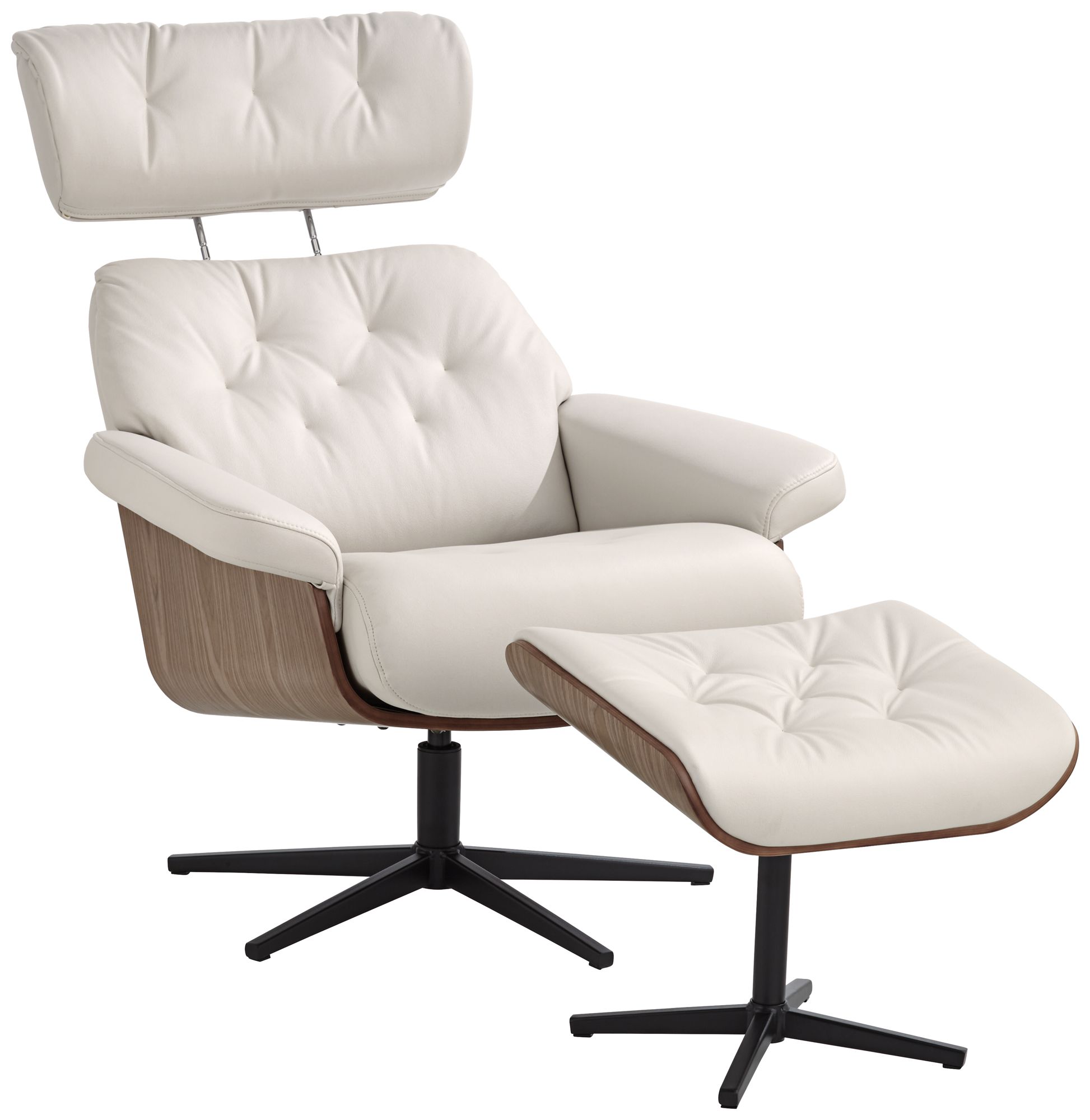 Melia Eggshell Adjustable Faux Leather Swivel Recliner and Ottoman