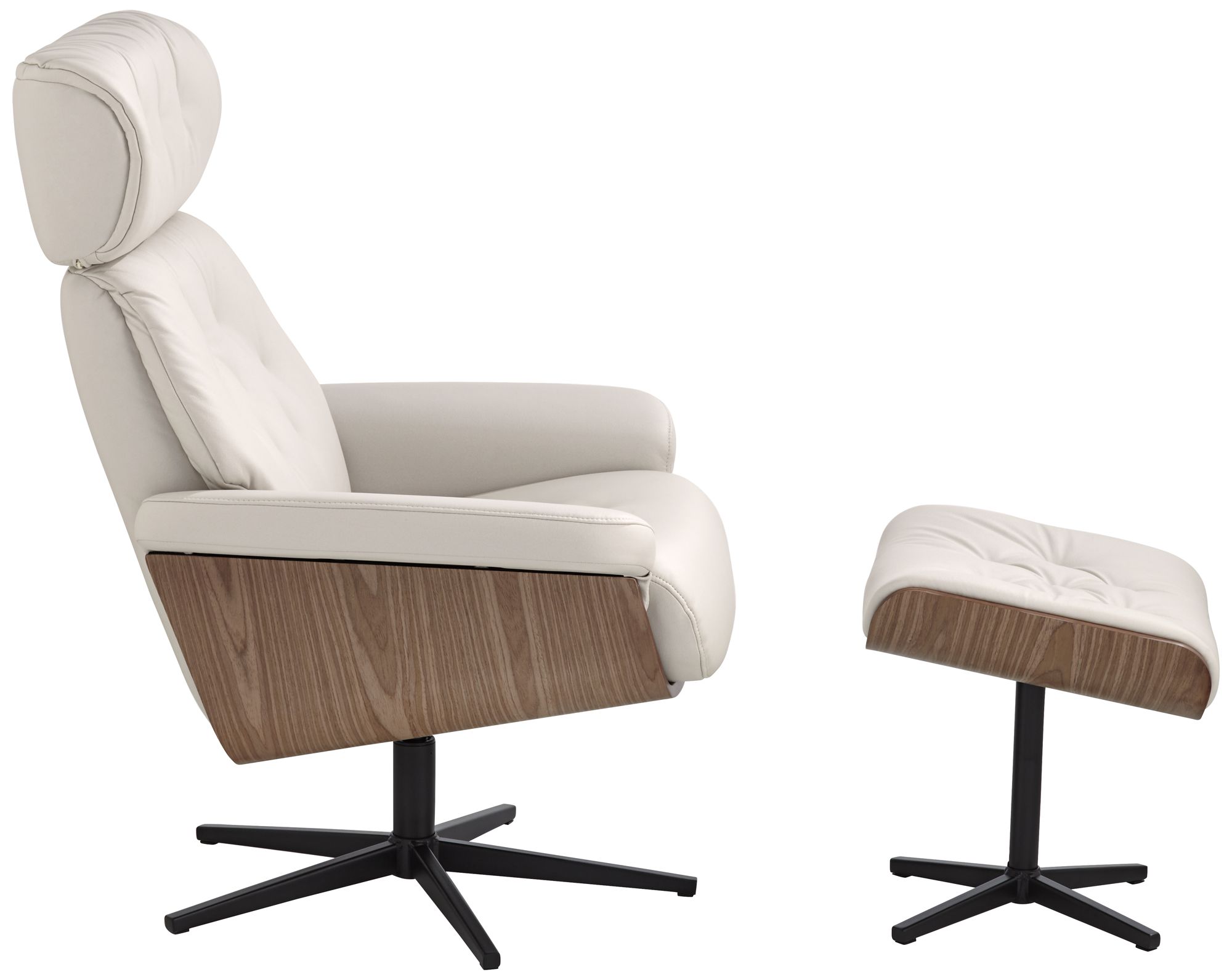 Melia Eggshell Adjustable Faux Leather Swivel Recliner and Ottoman