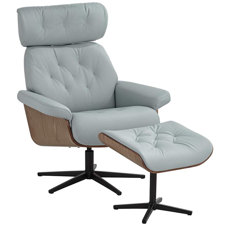 Image 2 Melia Sky Blue Adjustable Swivel Recliner and Ottoman