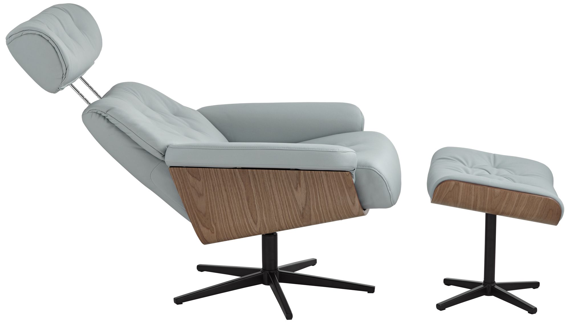 Melia Sky Blue Adjustable Swivel Recliner and Ottoman