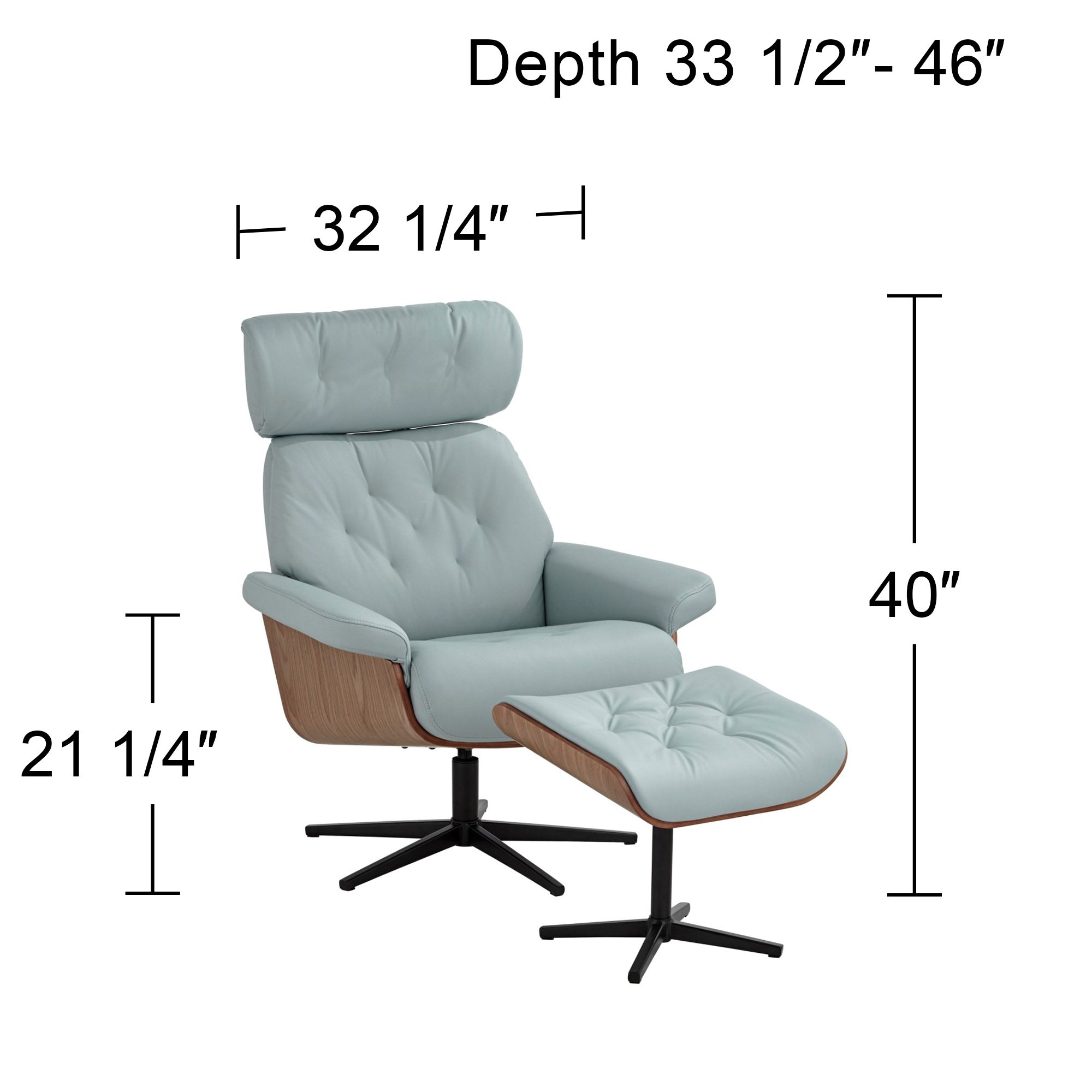 Melia Sky Blue Adjustable Swivel Recliner and Ottoman