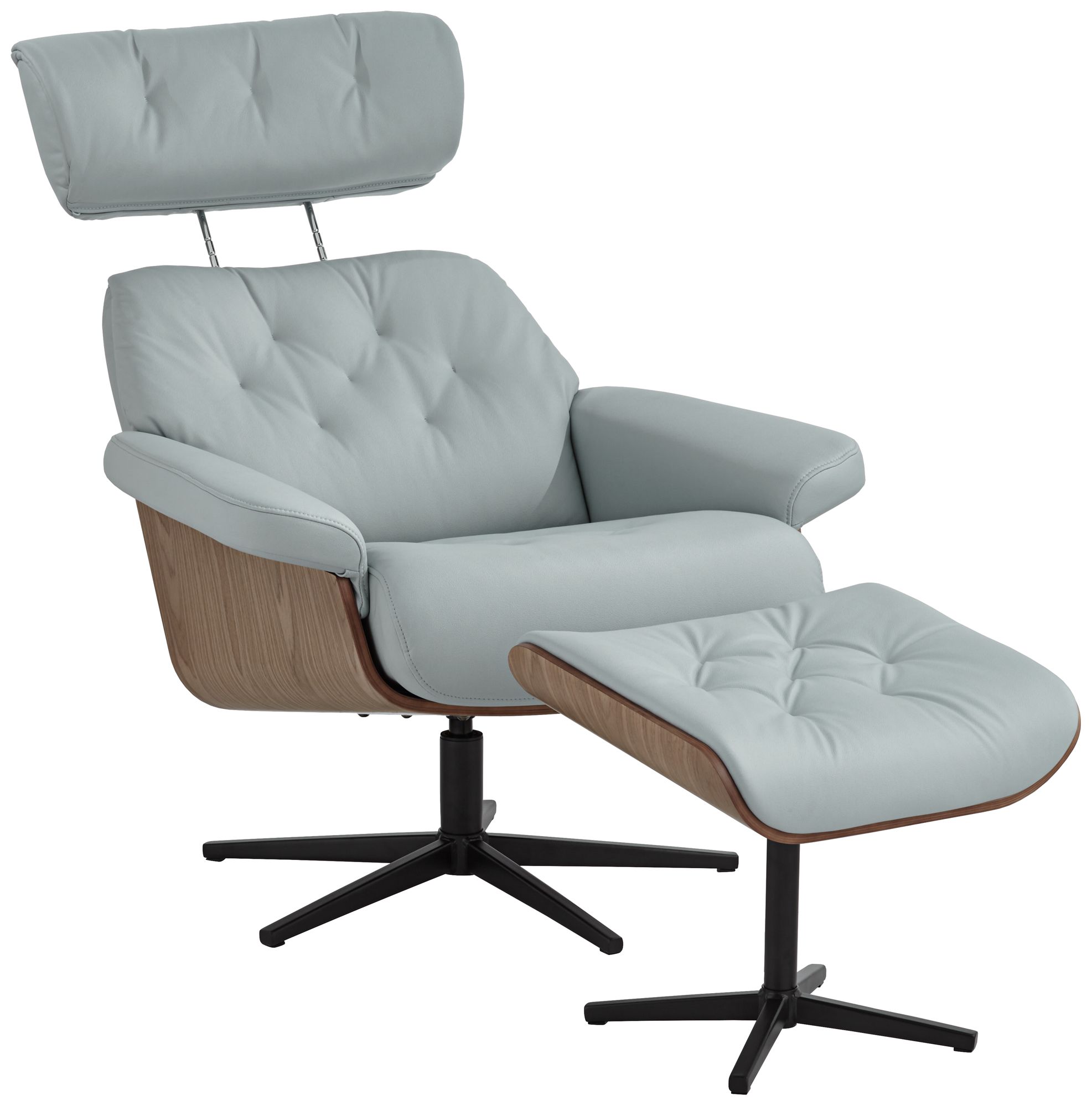 Melia Sky Blue Adjustable Swivel Recliner and Ottoman