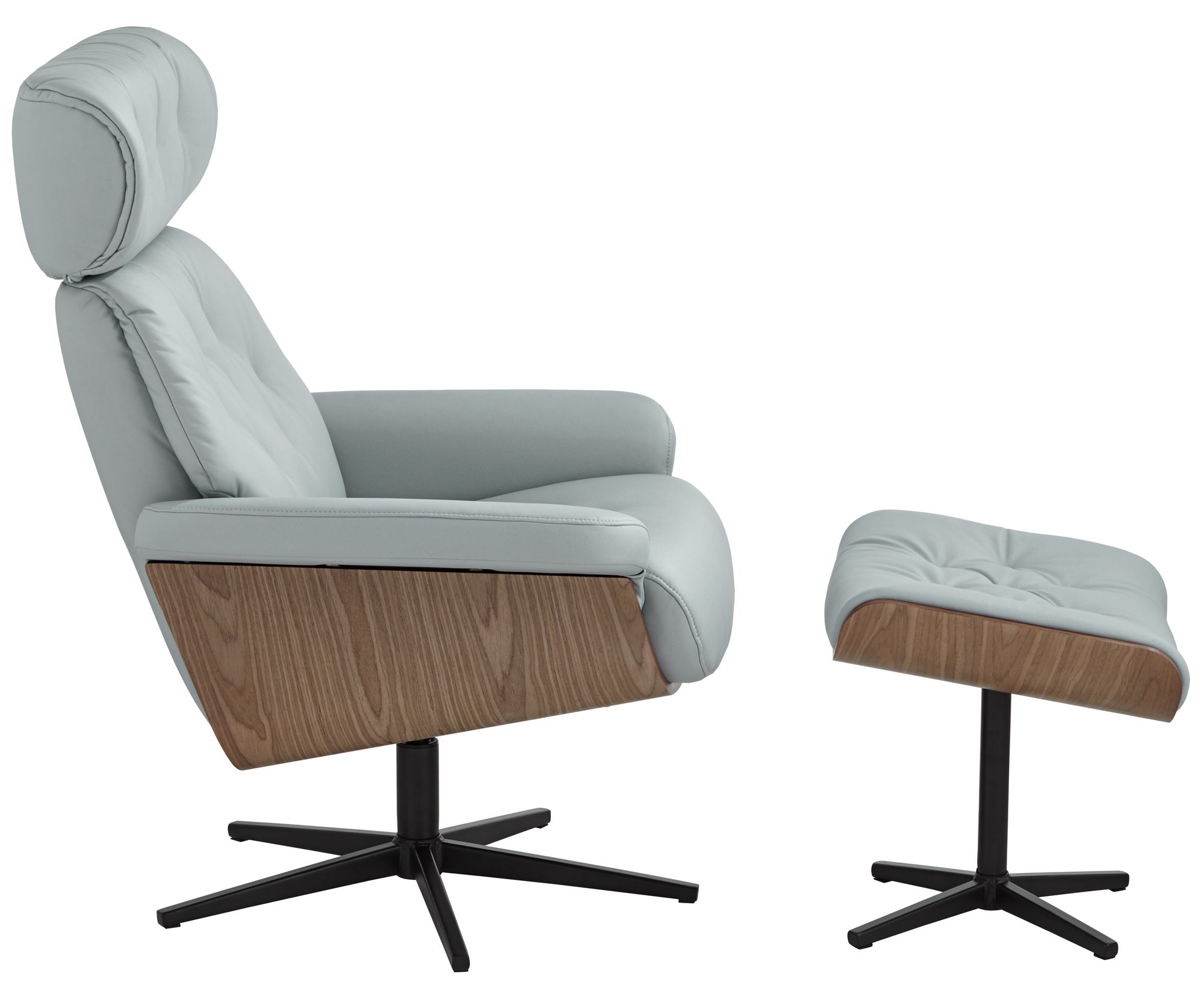 Melia Sky Blue Adjustable Swivel Recliner and Ottoman