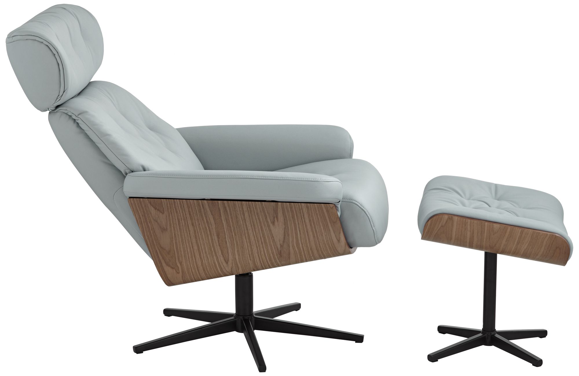 Melia Sky Blue Adjustable Swivel Recliner and Ottoman