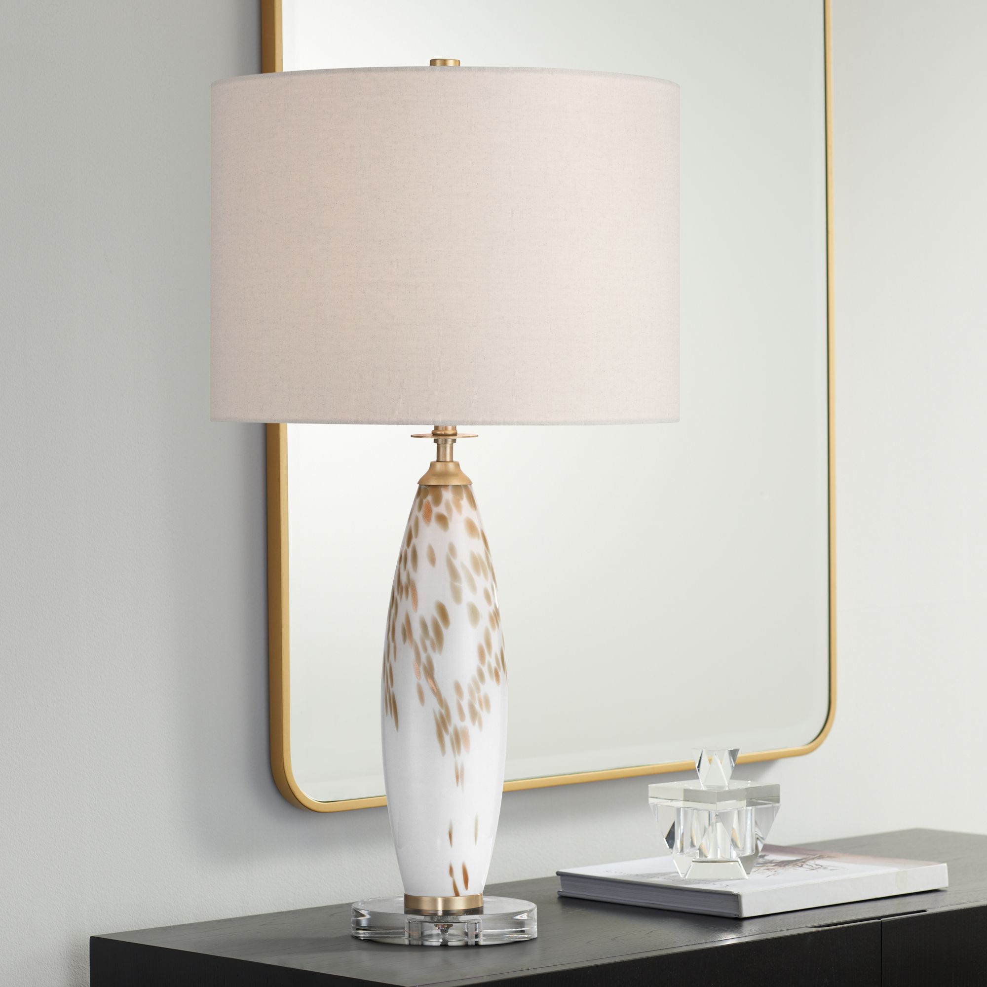 Melina 27 1/2" High White and Beige Glass Table Lamp Set with Dimmer