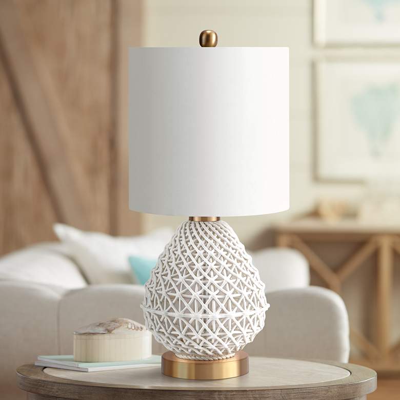Image 1 Melissa Hollow Ceramic Basket Weave Accent Table Lamp