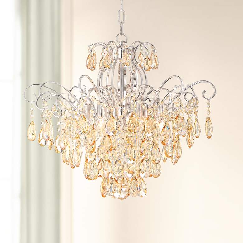 Mellie 24&quot; Wide Champagne Gold and Crystal Chandelier