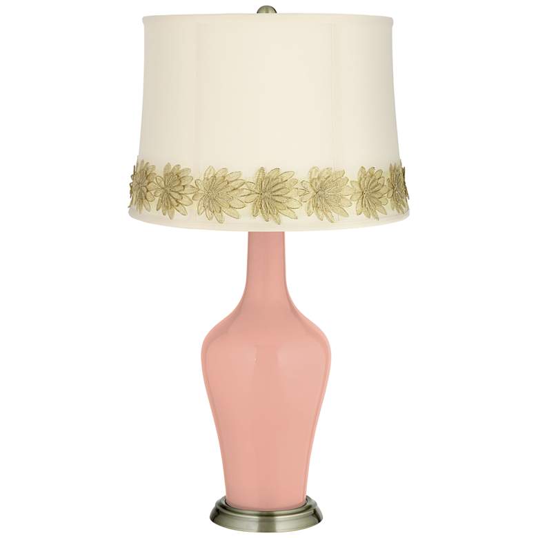 Image 1 Mellow Coral Anya Table Lamp with Flower Applique Trim