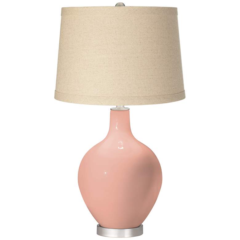 Image 1 Mellow Coral Burlap Drum Shade Ovo Table Lamp