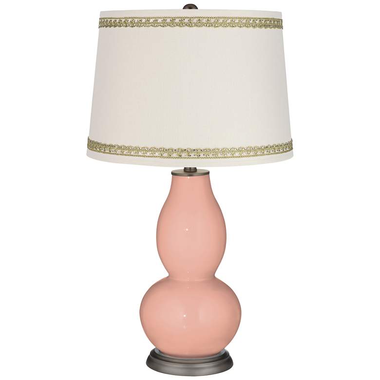 Image 1 Mellow Coral Double Gourd Table Lamp with Rhinestone Lace Trim