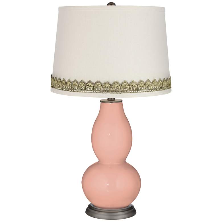 Image 1 Mellow Coral Double Gourd Table Lamp with Scallop Lace Trim