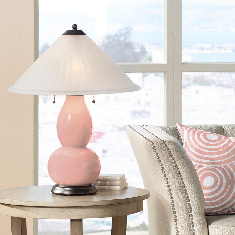 Image 1 Mellow Coral Fulton Table Lamp with Fluted Glass Shade