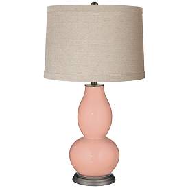 Image1 of Mellow Coral Linen Drum Shade Double Gourd Table Lamp