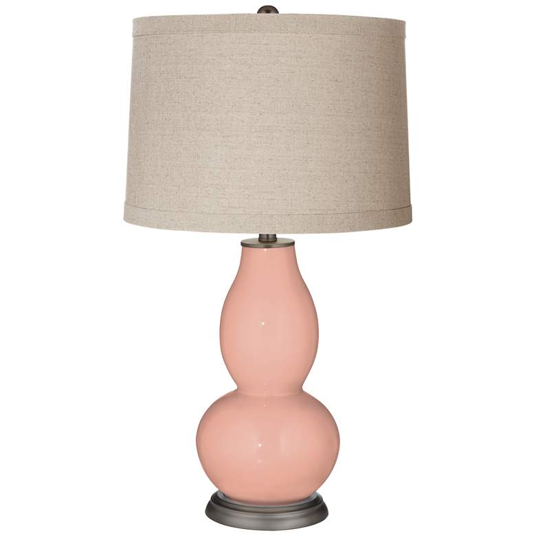 Image 1 Mellow Coral Linen Drum Shade Double Gourd Table Lamp