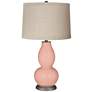 Mellow Coral Linen Drum Shade Double Gourd Table Lamp