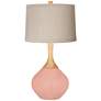 Mellow Coral Natural Linen Drum Shade Wexler Table Lamp