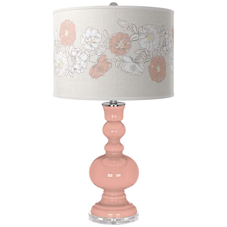 Mellow Coral Rose Bouquet Apothecary Table Lamp