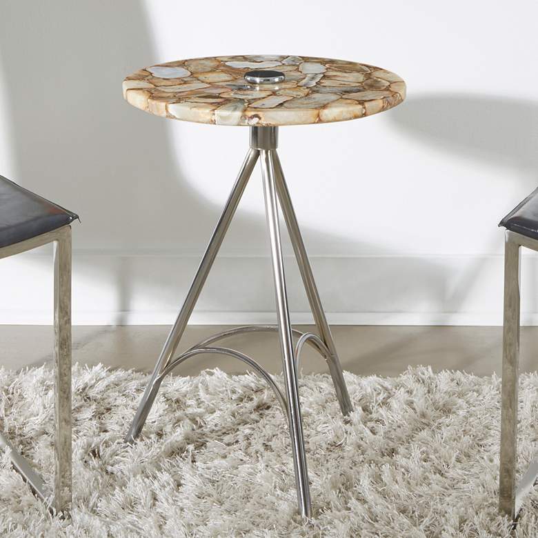 Image 1 Melly 17 inch Wide Agate and Chrome Round Accent Table