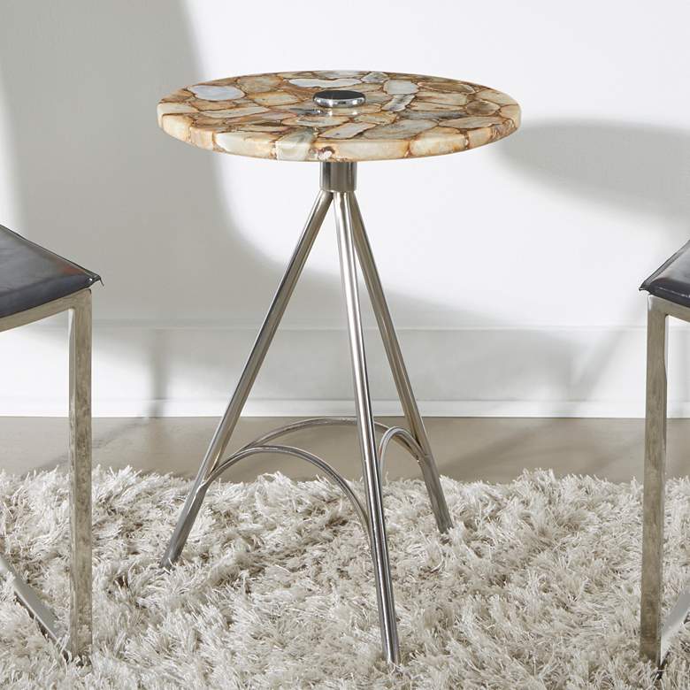 Image 1 Melly 17" Wide Agate and Chrome Round Accent Table