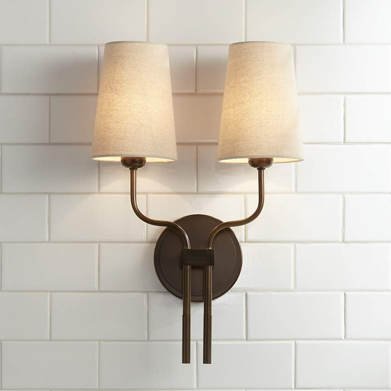 Image 1 Melody 19 1/2" High Bronze Metal 2-Light Wall Sconce