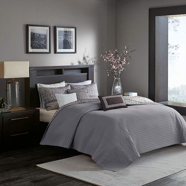 Image 1 Melody Gray Taupe 6-Piece Full/Queen Coverlet Set