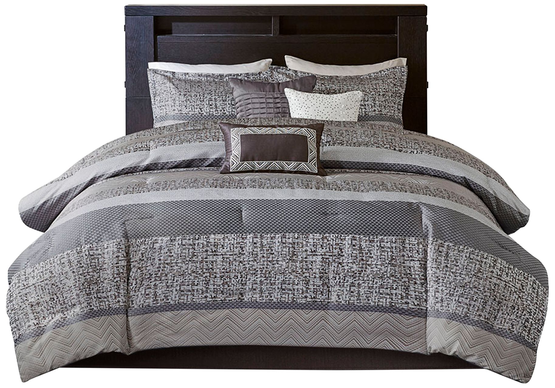 Thumbnail2 of Melody Gray Taupe Striped 7-Piece Cal King Comforter Bed Set