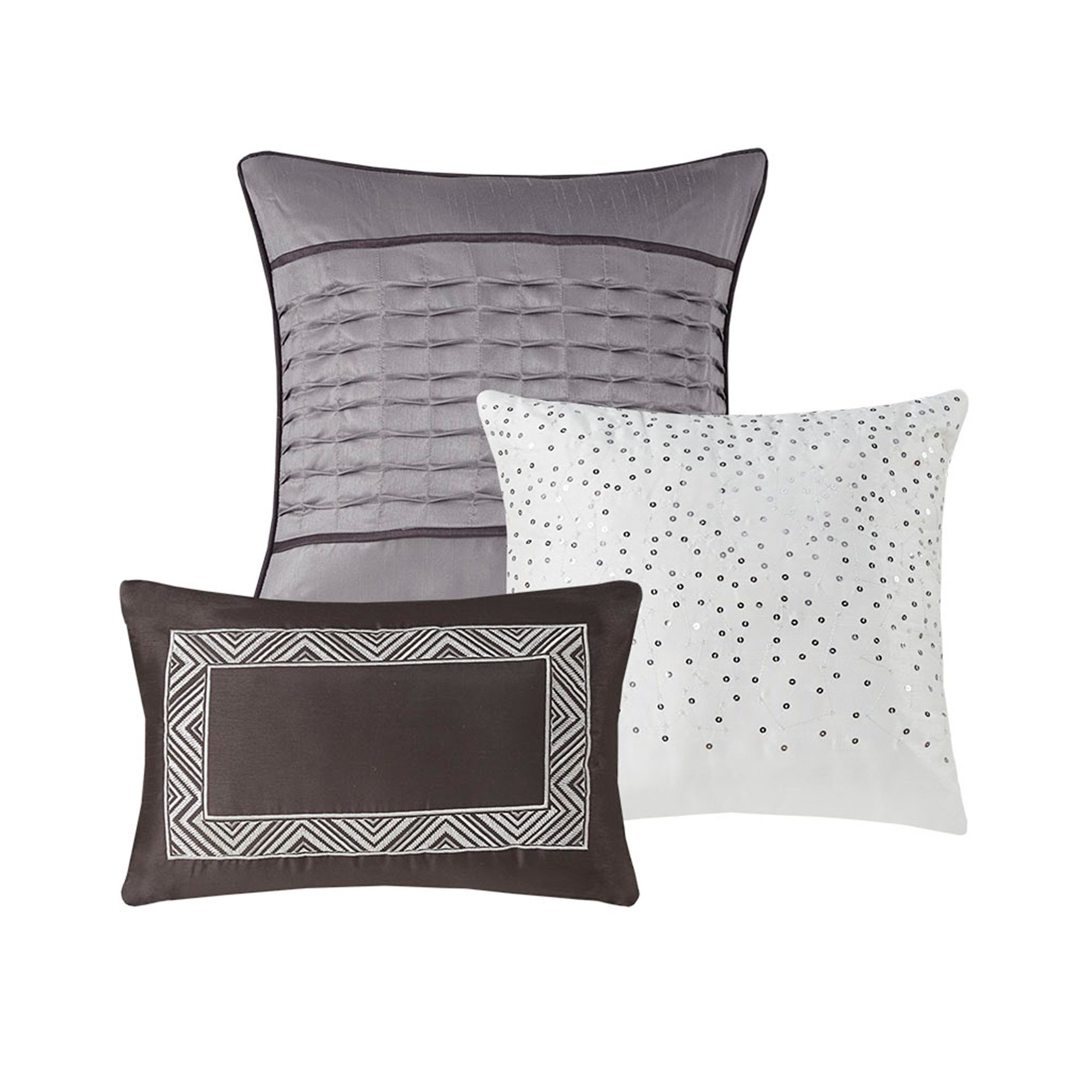 Thumbnail3 of Melody Gray Taupe Striped 7-Piece Cal King Comforter Bed Set more views