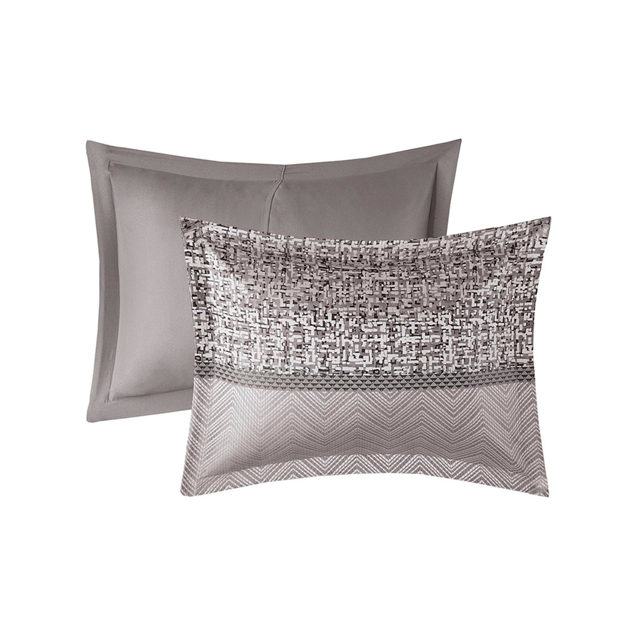 Thumbnail4 of Melody Gray Taupe Striped 7-Piece Cal King Comforter Bed Set more views
