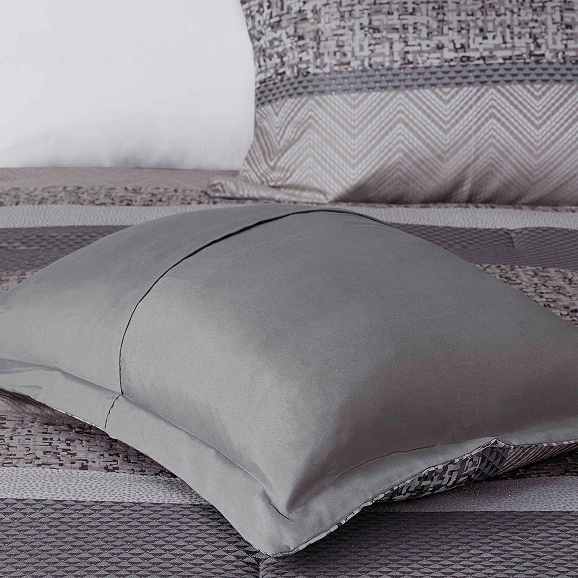 Melody Gray Taupe Striped 7-Piece Cal King Comforter Bed Set