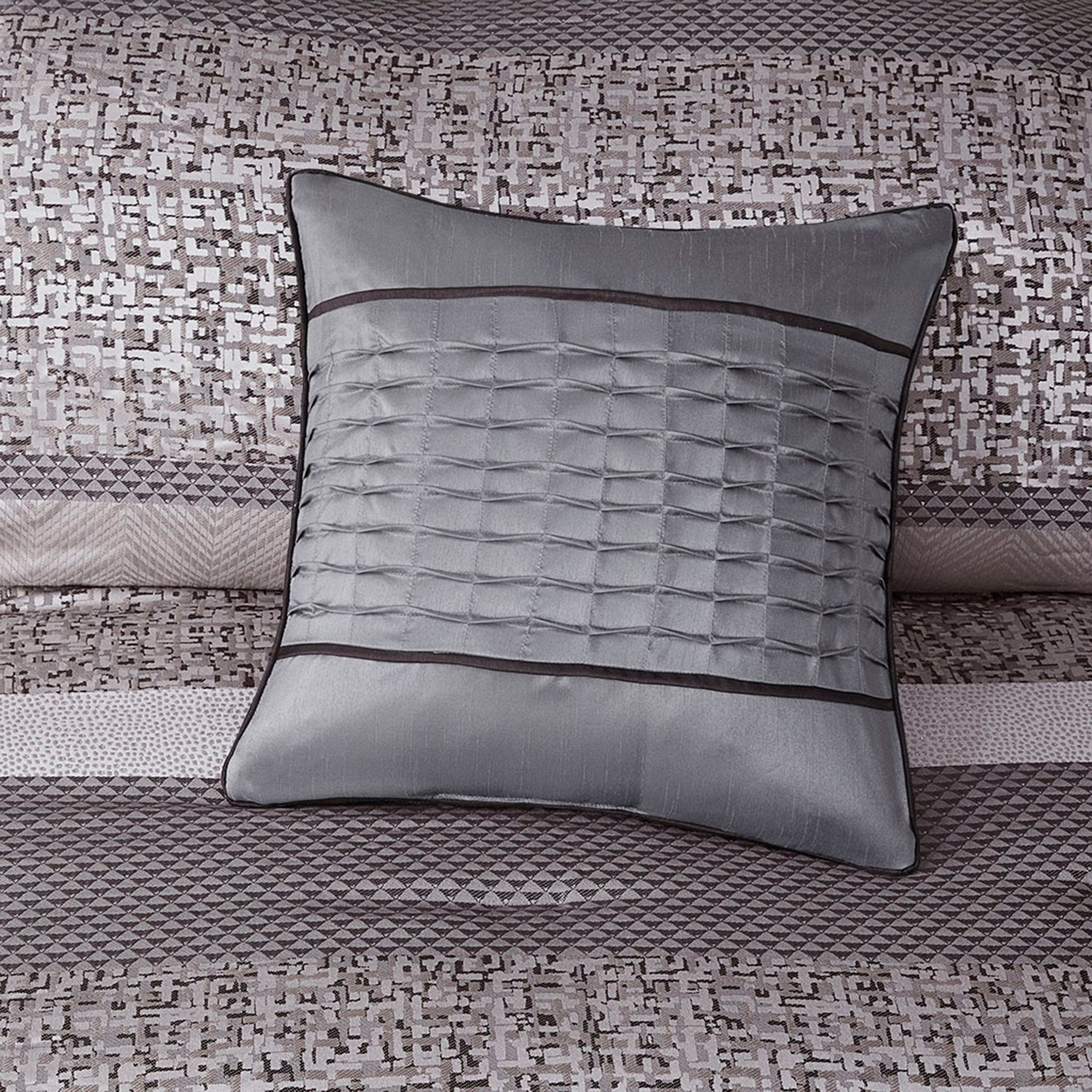 Melody Gray Taupe Striped 7-Piece Cal King Comforter Bed Set