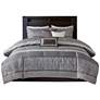Melody Gray Taupe Striped 7-Piece Queen Comforter Bed Set