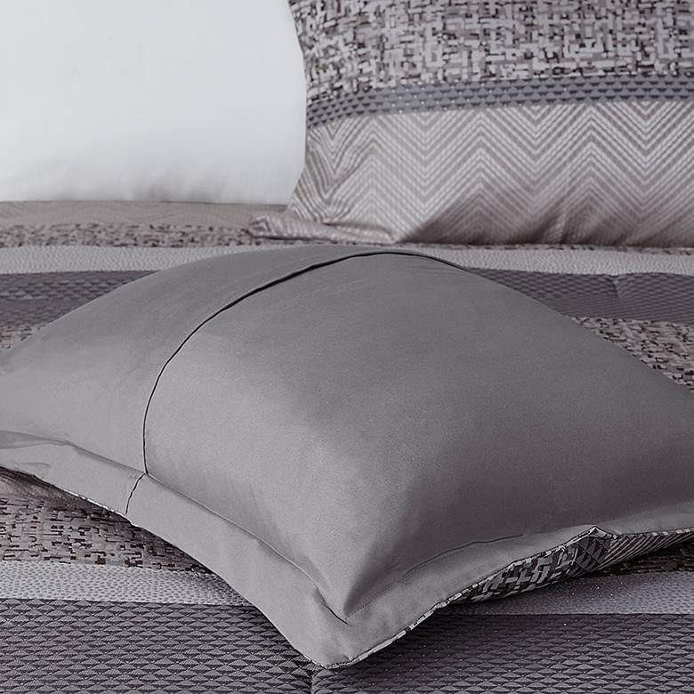 Image 6 Melody Gray Taupe Striped 7-Piece Queen Comforter Bed Set more views
