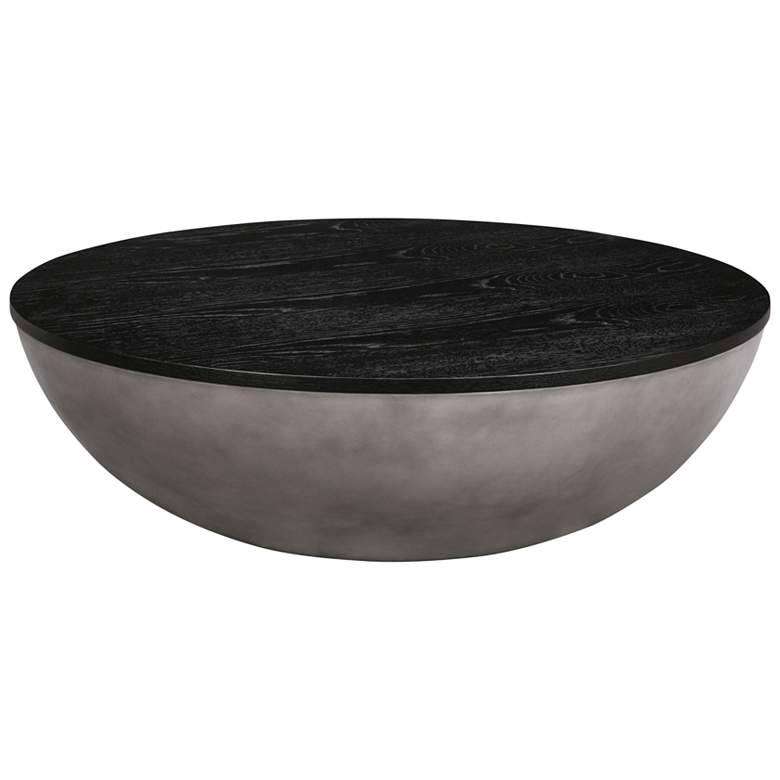 Image 1 Melody Round Coffee Table in Black Brushed Oak Wood and Concrete