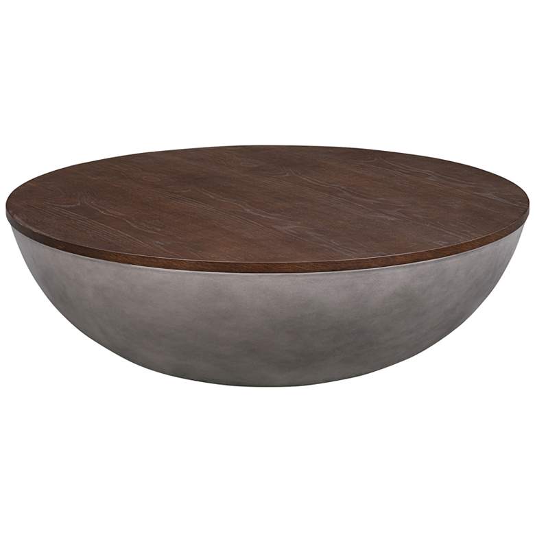 Image 1 Melody Round Coffee Table in Brown Brushed Oak Wood and Concrete