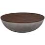 Melody Round Coffee Table in Brown Brushed Oak Wood and Concrete