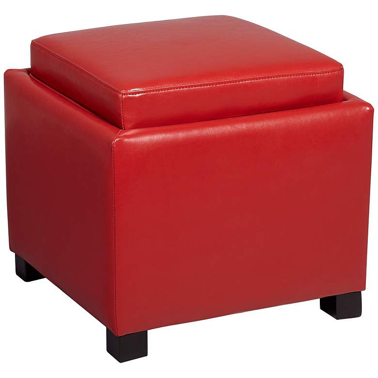 Image 1 Melrose Recast Red Leather Ottoman