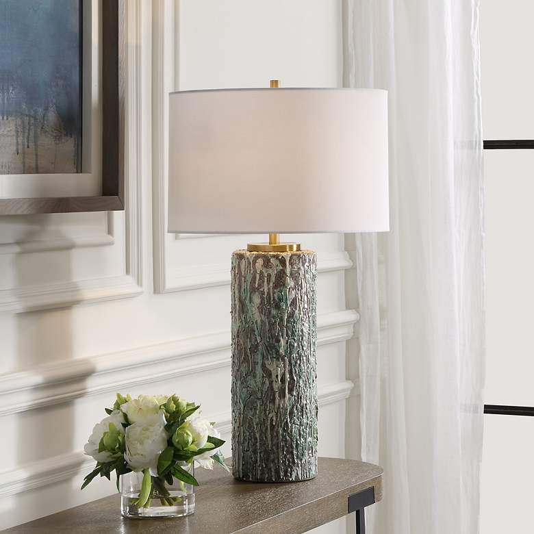 Image 1 Meltdown 28 1/2" Teal and Ivory Ceramic Table Lamp