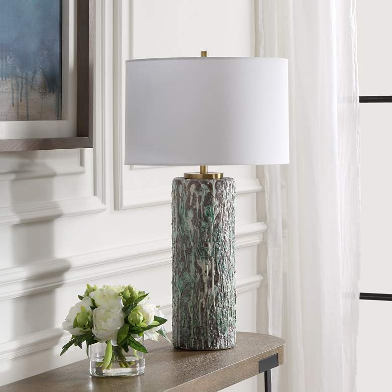 Image 3 Meltdown 28 1/2" Teal and Ivory Ceramic Table Lamp more views