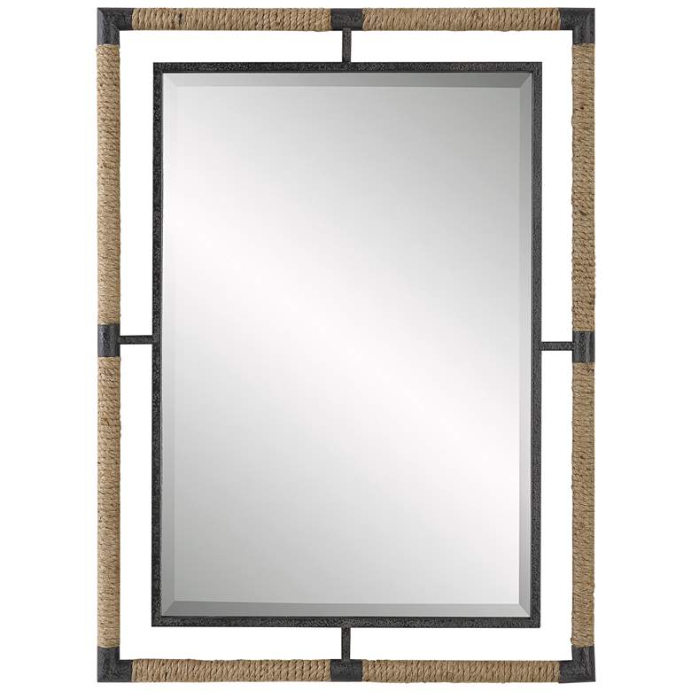 Image 2 Melville Rust Black Iron Natural Rope 28 inch x 38 inch Wall Mirror