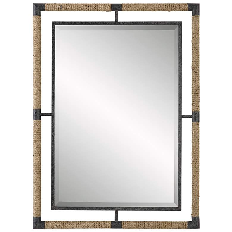 Image 2 Melville Rust Black Iron Natural Rope 28" x 38" Wall Mirror