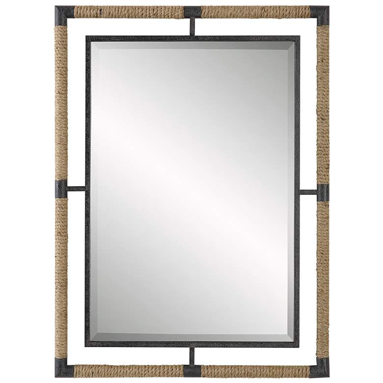 Image 2 Melville Rust Black Iron Natural Rope 28 inch x 38 inch Wall Mirror