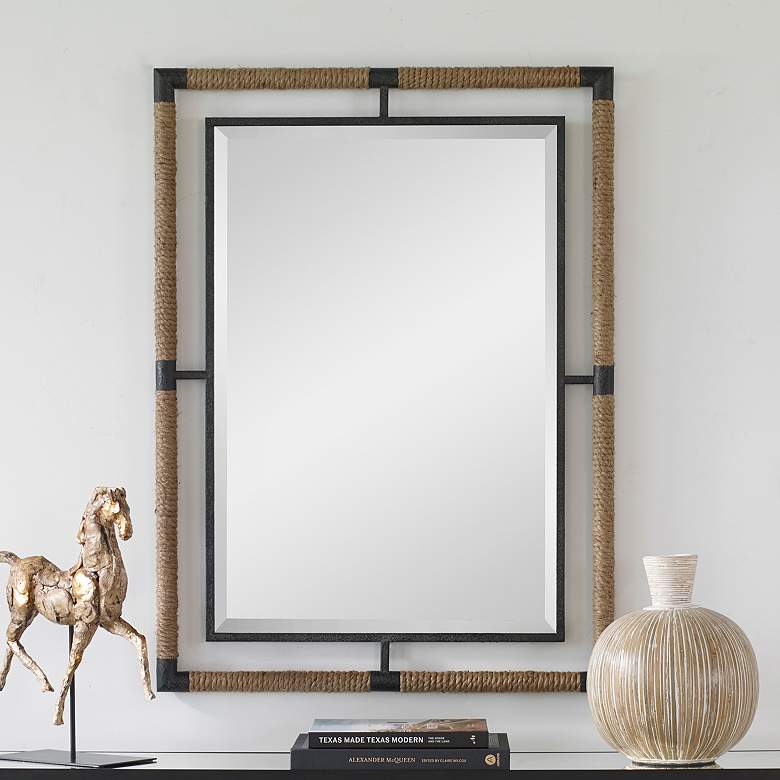 Image 1 Melville Rust Black Iron Natural Rope 28" x 38" Wall Mirror