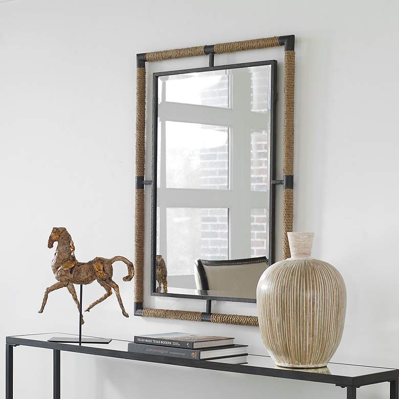 Image 3 Melville Rust Black Iron Natural Rope 28" x 38" Wall Mirror more views