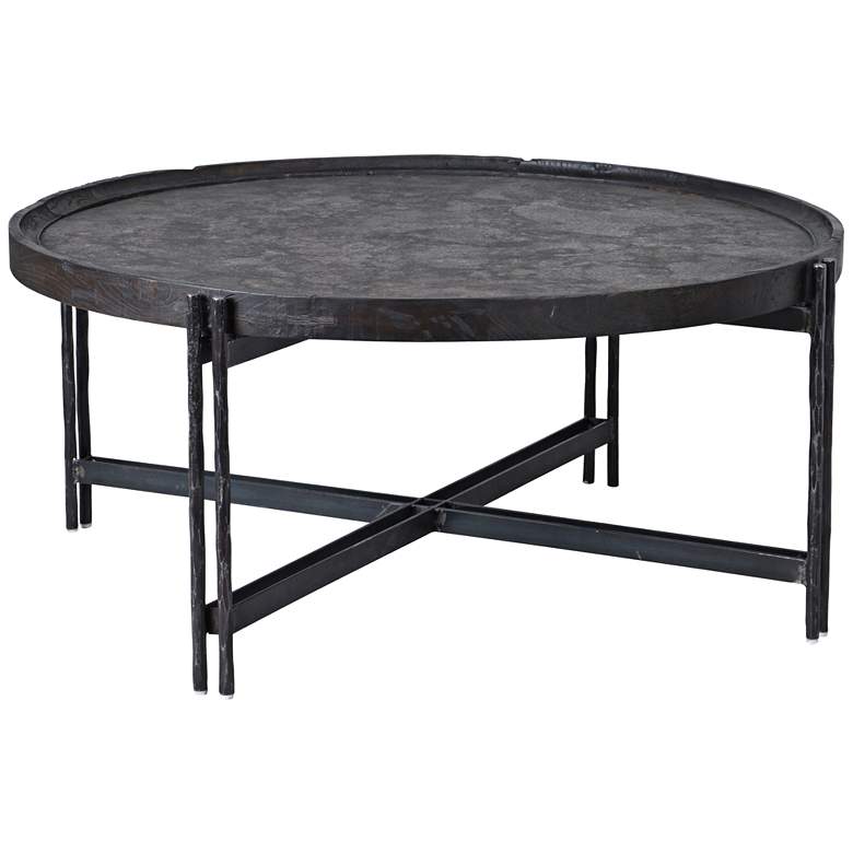 Image 1 Melvin Black Iron and Wood Round Coffee Table