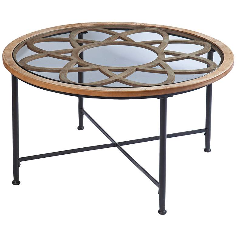 Image 2 Melvoir 32 1/2 inch Wide Black Round Glass-Top Cocktail Table