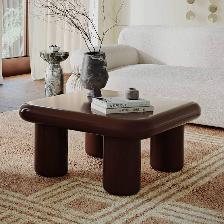 Image 2 Memphis 33 1/2"W Gloss Chocolate Brown Square Coffee Table