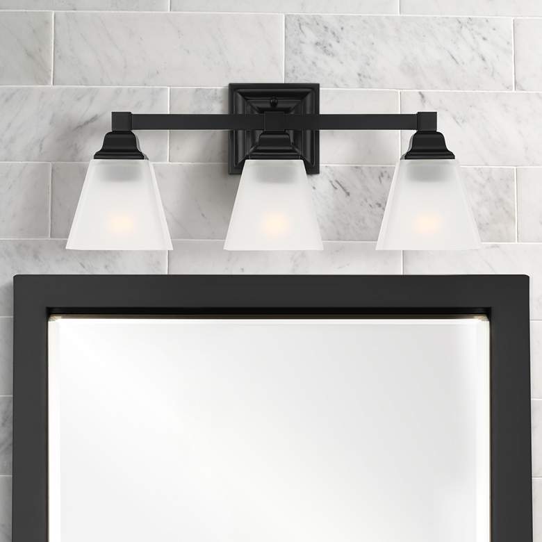 Image 1 Mencino 19 3/4 inch Wide Black Frosted Glass 3-Light Bath Light