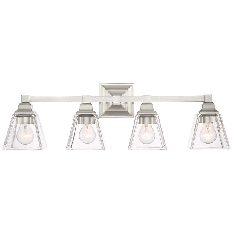 Image 2 Mencino 28 inch Wide Satin Nickel and Clear Glass Bath Vanity Light